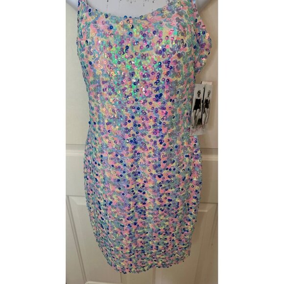 Honey And Rosie Juniors Sequin Slip Dress Multicolor Sparkle Party Large - Picture 3 of 8